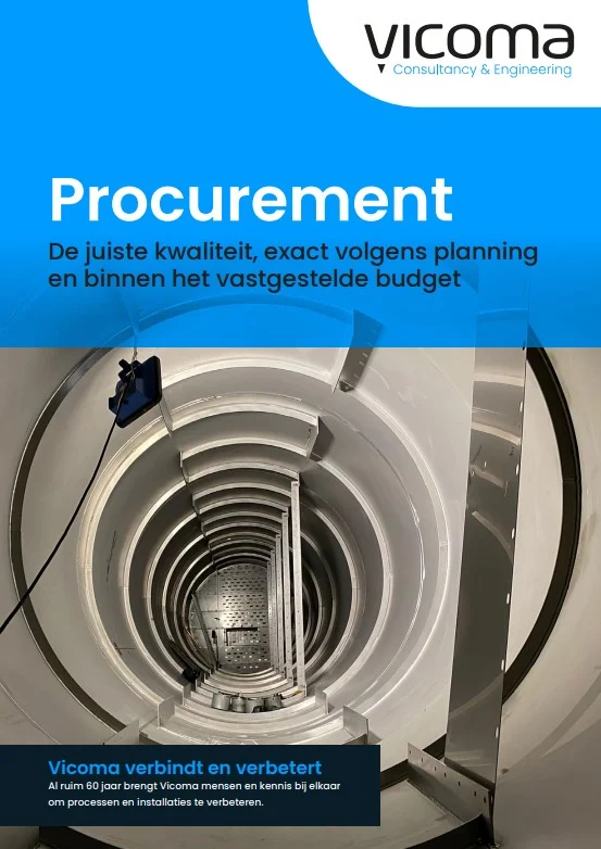 Afbeelding van een cilindrische industriële installatie met het Vicoma-logo en tekst over procurement.